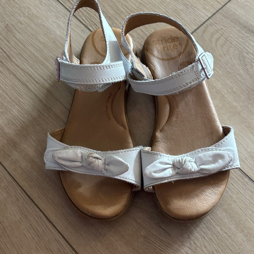 Stride Rite Cream Sandals with Bow Accent